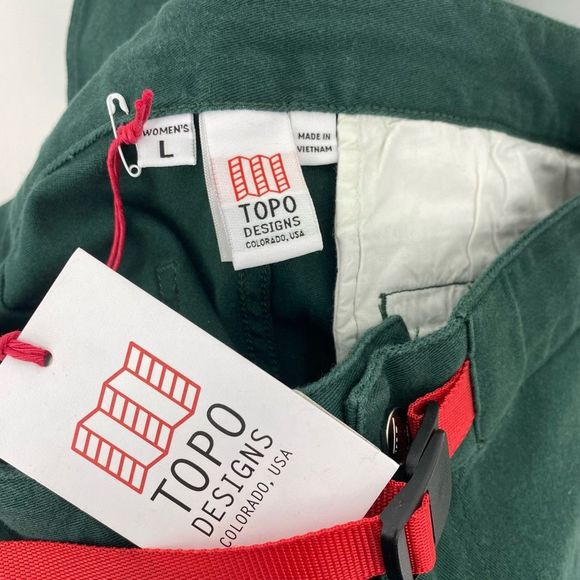 Topo Designs Womens Climb Pants Size L Organic Cotton Outdoor Hiking NWT Green - Picture 5 of 12